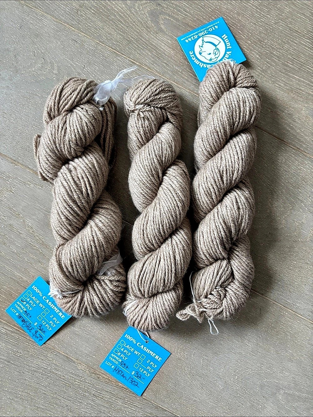 Handmade Cashmere Yarn Skeins in Brown NWT
